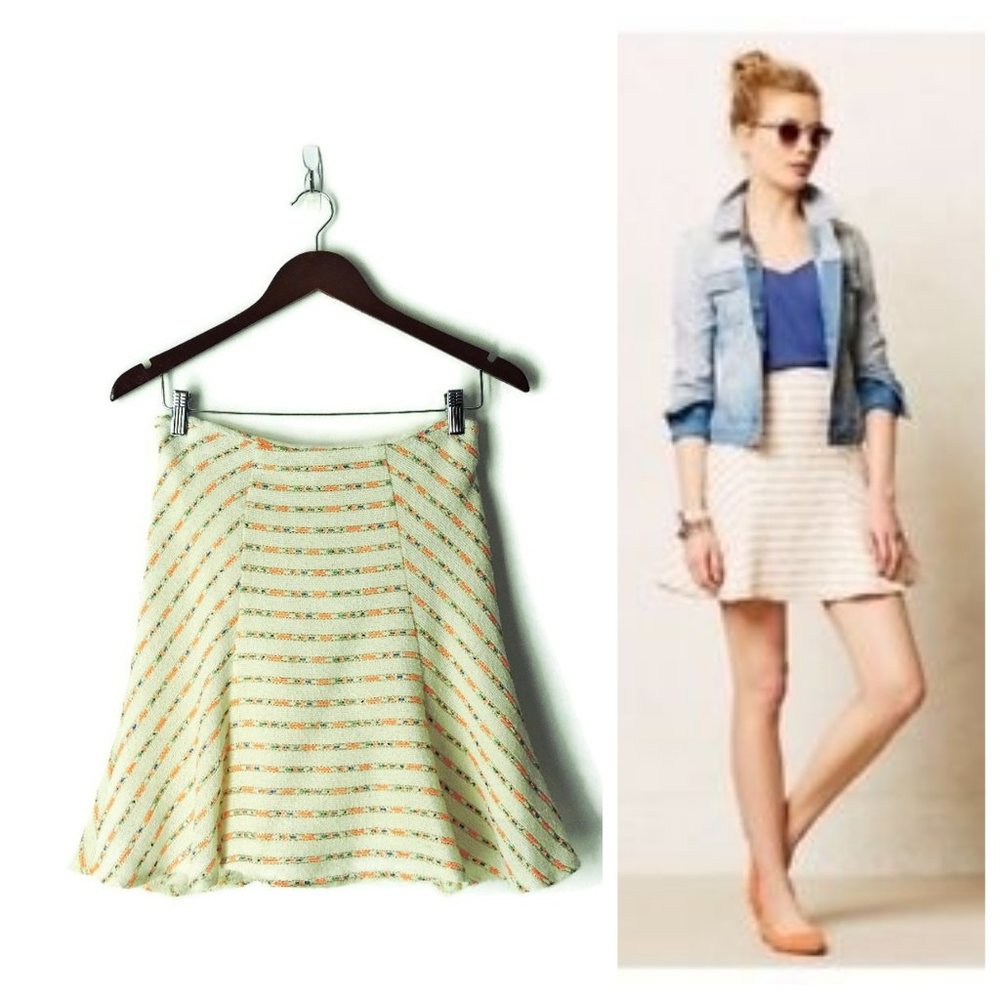 Anthropologie Maeve Lucaya Tweed Skirt Ivory neon gold lurex